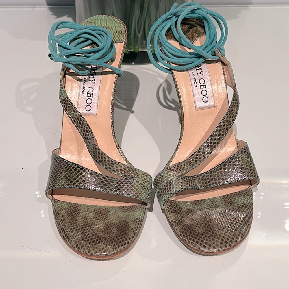 Jimmy Choo Green Snakeskin Strappy Heels in Near Perfect Condition!!
